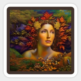 Autumnal Equinox Beautiful Woman Surrounded By Autumn Leaves Sticker